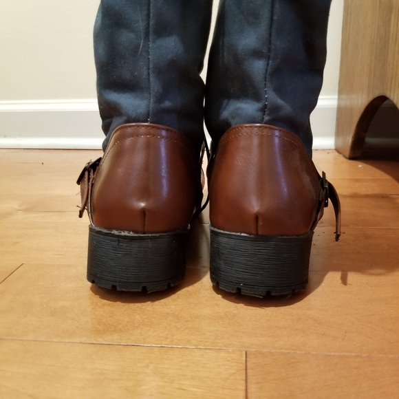 NWOT Leather Strap Buckled Teal moto combat Boots - Picture 3 of 8